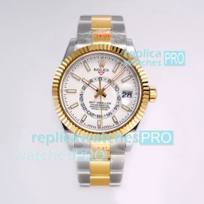 Swiss AI Factory Rolex Sky Dweller White and Gold 42mm Replica Watch